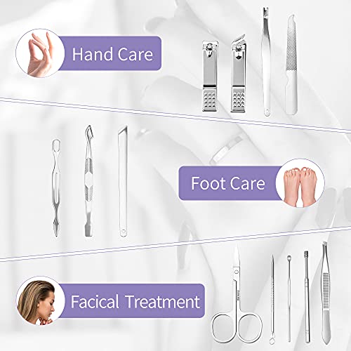Manicure Set, 12 PCS Stainless Steel Manicure Kit with Fingernail Clippers an...