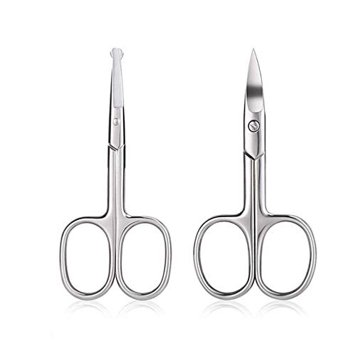 2 Pack Professional Small Beard & Nose Hair Beauty Scissors,Curved and Safety...