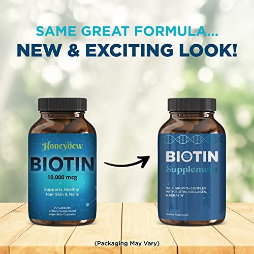 Biotin 10000mcg for Hair Skin and Nails - Honeydew Biotin Hair Vitamins for F...