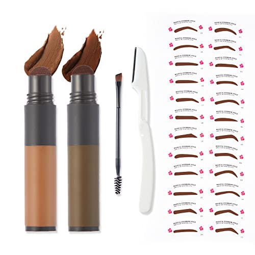 Marine Forest Eyebrow Stamp Stencil Kit, 2 Colors in 1 Waterproof and Long La...