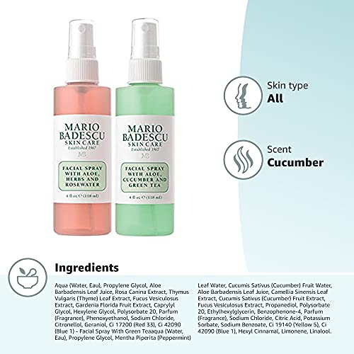 Mario Badescu Facial Spray Herbs/Rosewater and Cucumber/Green Tea, 4 Fl Oz (P...
