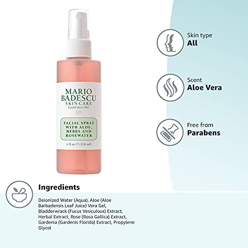 Mario Badescu Facial Spray with Aloe, Herbs and Rosewater, 4 Fl Oz