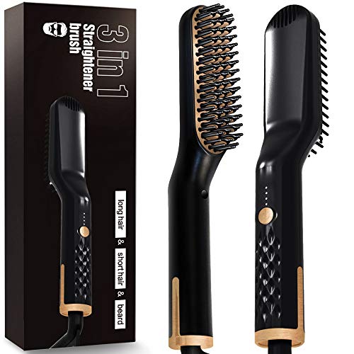 Beard & Hair Straightener 3 in 1 Anti-Scald Hair Style & Beard Brush, Portabl...