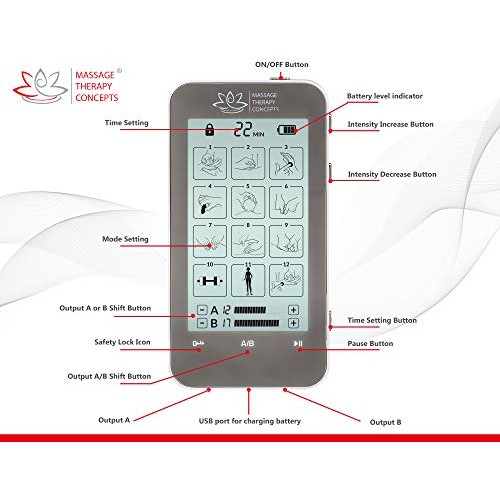 TENS Unit and EMS Combination Muscle Stimulator with 2 Channels, 12 Modes for...