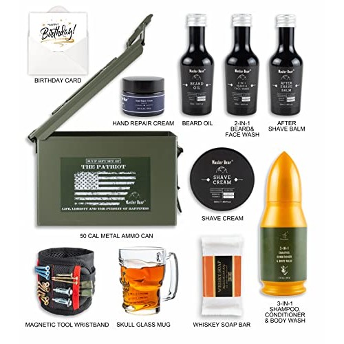 Master Bear Birthday Gifts for Men | 50 Cal Metal Ammo Cans Box Shaving Groom...