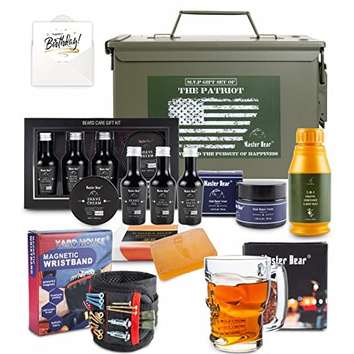 Master Bear Birthday Gifts for Men | 50 Cal Metal Ammo Cans Box Shaving Groom...