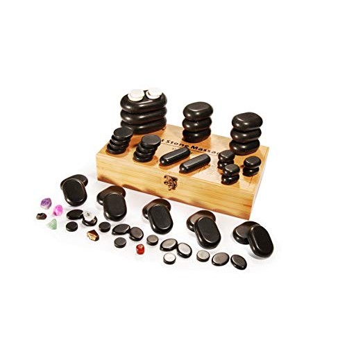 Master Massage 60 Piece Hot Stone Rock Massage Deluxe Pack Set with 7 Chakra