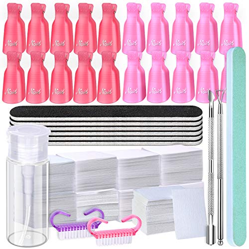 Gel Nail Polish Remover Tool Kit, 20Pcs Plastic Nail Clip, 550Pcs Nail Wipe C...