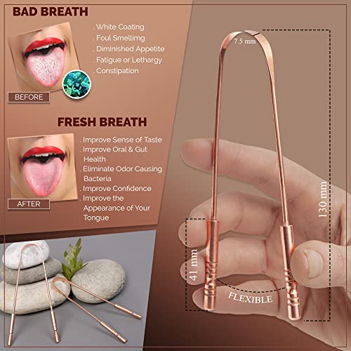 100% Pure Copper Tongue Scraper with Travel Case - 2 Pack, All Natural Ayurve...