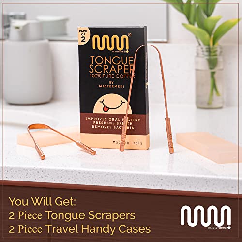 100% Pure Copper Tongue Scraper with Travel Case - 2 Pack, All Natural Ayurve...