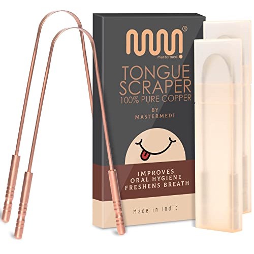100% Pure Copper Tongue Scraper with Travel Case - 2 Pack, All Natural Ayurve...