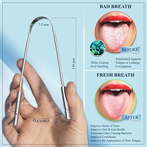 2 Pack Tongue Scraper with Travel Case, Bad Breath Treatment for Adults & Kid...