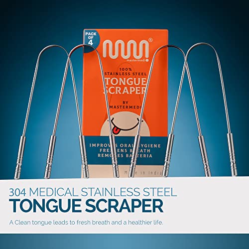 4 Pack Metal Tongue Scraper, Medical Grade 100% Stainless Steel Tounge Scrape...