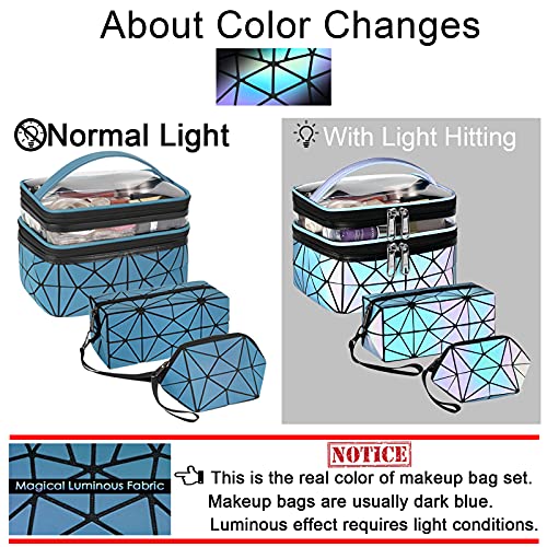 Travel Makeup Bag, Cosmetic Bags for Women, Luminous Geometric Travel Cosmeti...