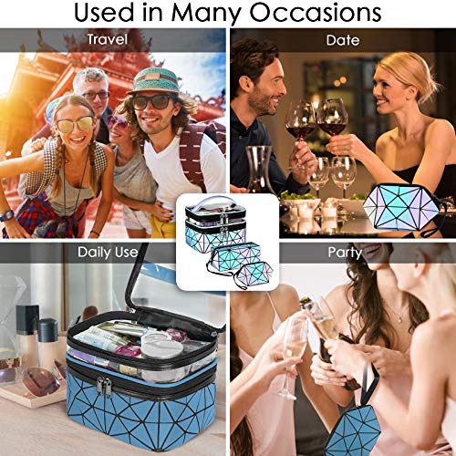 Travel Makeup Bag, Cosmetic Bags for Women, Luminous Geometric Travel Cosmeti...