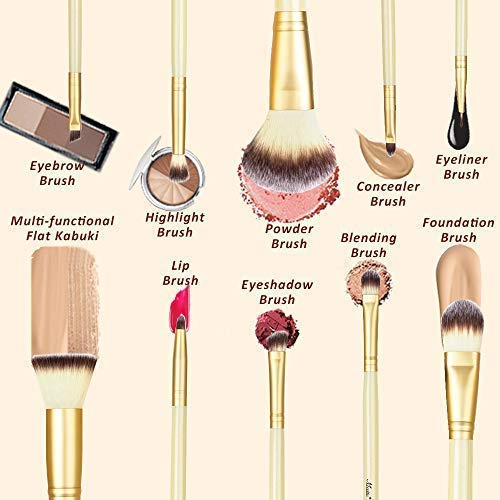 Matto Makeup Brushes 10-Piece Golden Makeup Brush Set with Foundation Powder ...