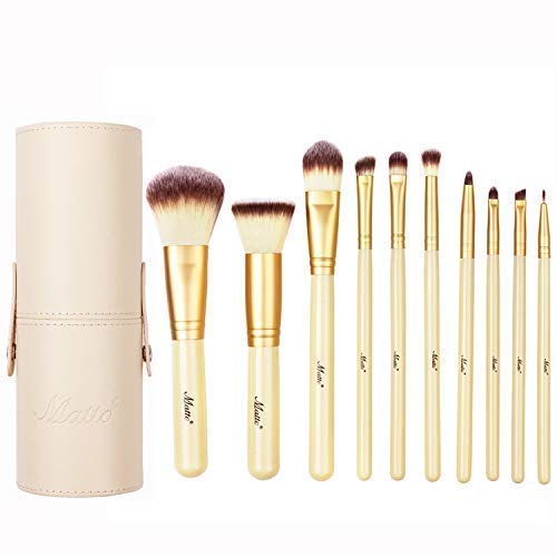 Matto Makeup Brushes 10-Piece Golden Makeup Brush Set with Foundation Powder ...