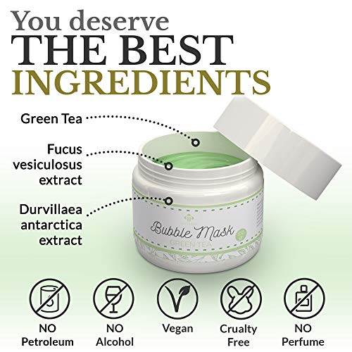 Green Tea Carbonated Bubble Mask with Face Applicator - Deep Foaming Pore Cle...