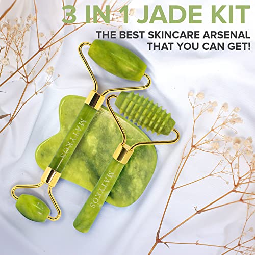 Jade Roller for Face - 4 in 1 - Helps Reducing Puffiness, Wrinkles, Fine Line...