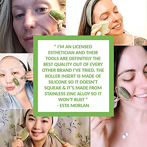 Jade Roller for Face - 4 in 1 - Helps Reducing Puffiness, Wrinkles, Fine Line...