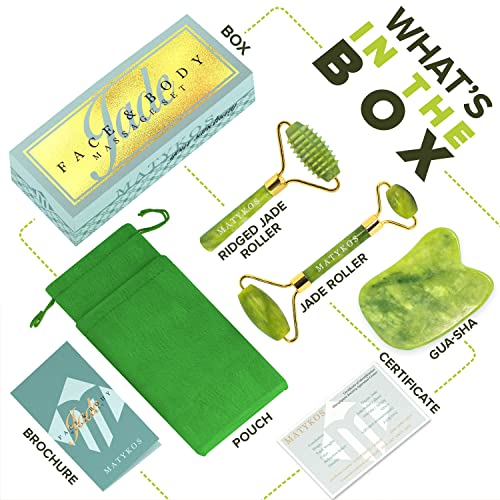 Jade Roller for Face - 4 in 1 - Helps Reducing Puffiness, Wrinkles, Fine Line...