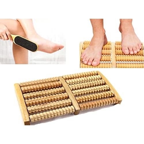 Wooden Foot Massager Roller Set of 2. Dual Feet Message Stretcher for Plantar...