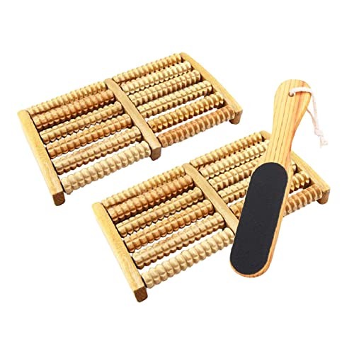 Wooden Foot Massager Roller Set of 2. Dual Feet Message Stretcher for Plantar...