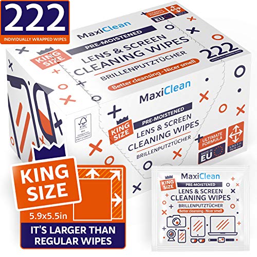 Lens Wipes - 222 (5.9X5.5 in / 15X14 cm) Pre-moistened Eyeglass Cleaning Wipe...