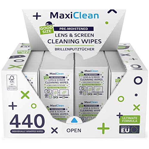 MAXI CLEAN Lens Wipes - 440 Pre-moistened Eyeglass Cleaning Wipes - Cleaner f...