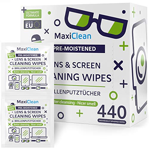 MAXI CLEAN Lens Wipes - 440 Pre-moistened Eyeglass Cleaning Wipes - Cleaner f...
