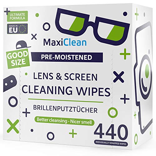 MAXI CLEAN Lens Wipes - 440 Pre-moistened Eyeglass Cleaning Wipes - Cleaner f...