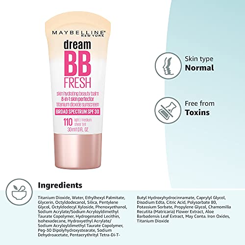 Maybelline Dream Fresh Skin Hydrating BB cream, 8-in-1 Skin Perfecting Beauty...