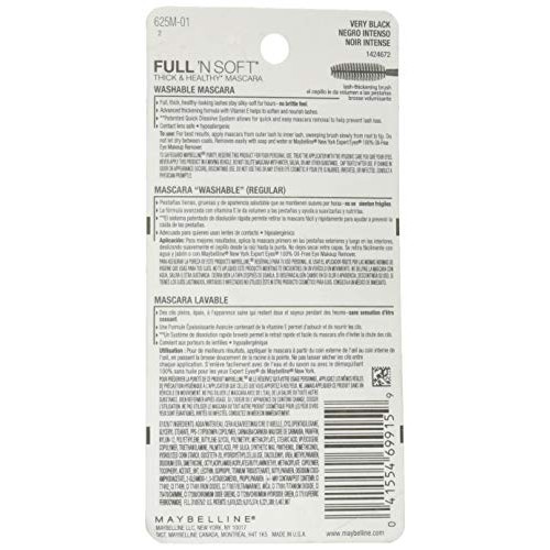 Maybelline Full 'N Soft Washable Mascara, Very Black, 1 Tube