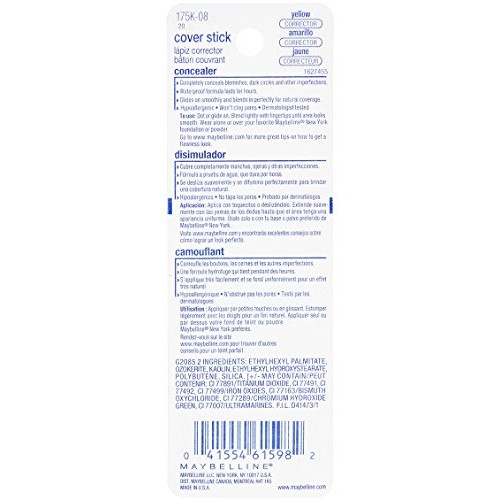 Maybelline New York Cover Stick Concealer, 190 Corrective Yellow, 0.16 Ounce