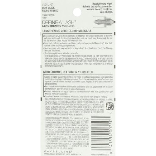 Maybelline New York Define-A-Lash Lengthening Washable Mascara, Very Black. F...