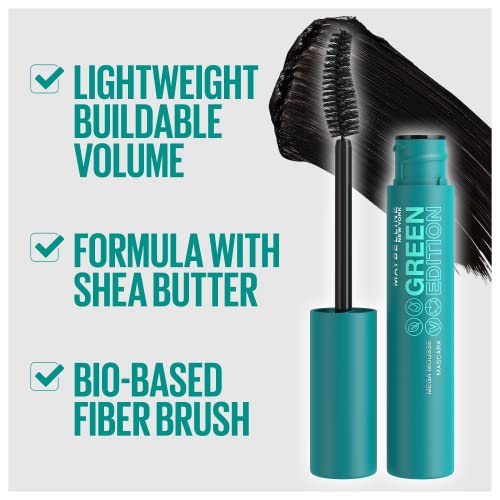Maybelline New York Green Edition Mega Mousse Mascara Makeup, Smooth Buildabl...
