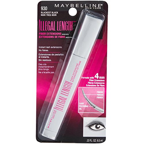 Maybelline New York Illegal Length Fiber Extensions Washable Mascara, Blackes...