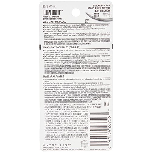Maybelline New York Illegal Length Fiber Extensions Washable Mascara, Blackes...