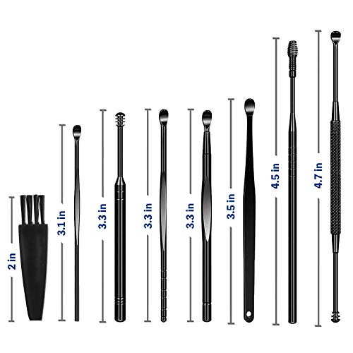 8PCS Professional Ear Pick Earwax Removal Kit by Maznyu,Matte Black Ear Clean...