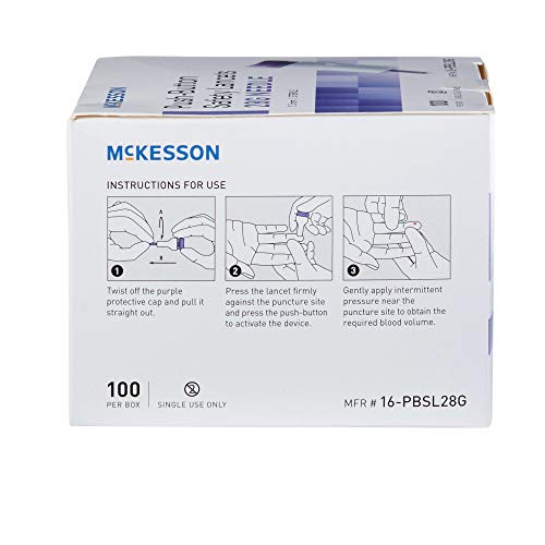 McKesson 28 Gauge Push Button Safety Lancets, Sterile, 1.5 mm Depth, 100 Coun...