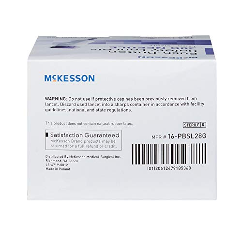 McKesson 28 Gauge Push Button Safety Lancets, Sterile, 1.5 mm Depth, 100 Coun...