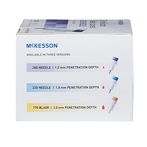 McKesson 28 Gauge Push Button Safety Lancets, Sterile, 1.5 mm Depth, 100 Coun...