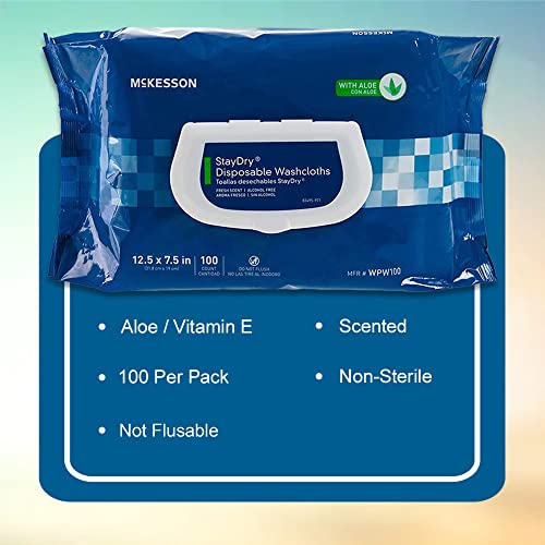 McKesson Stay Dry Disposable Wipes or Washcloths for Adults, 7.5" x 12.5, 100...