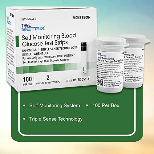 McKesson True Metrix, No Coding, Self-Monitoring Blood Glucose Strips, 100 St...