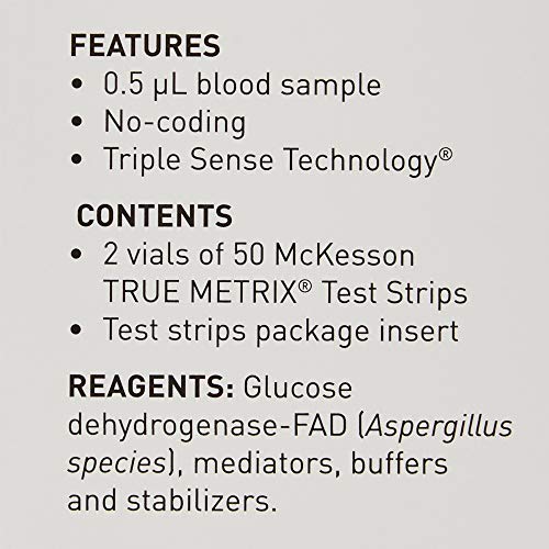McKesson True Metrix, No Coding, Self-Monitoring Blood Glucose Strips, 100 St...