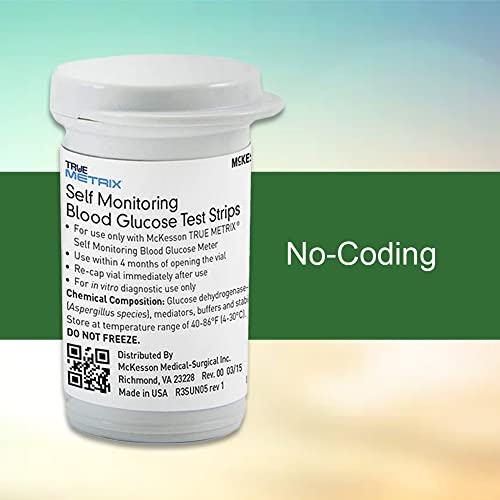 McKesson True Metrix, No Coding, Self-Monitoring Blood Glucose Test Strips, 5...