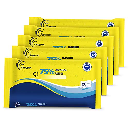 Superfy Hand Sanitizer Wipes 75% Alcohol based wet wipe, 20 ct, Pack of 5 (10...