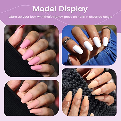 Matte Finish Press On Nails - 192 Ct Short Coffin Fake Nails 8 Solid Colors, ...