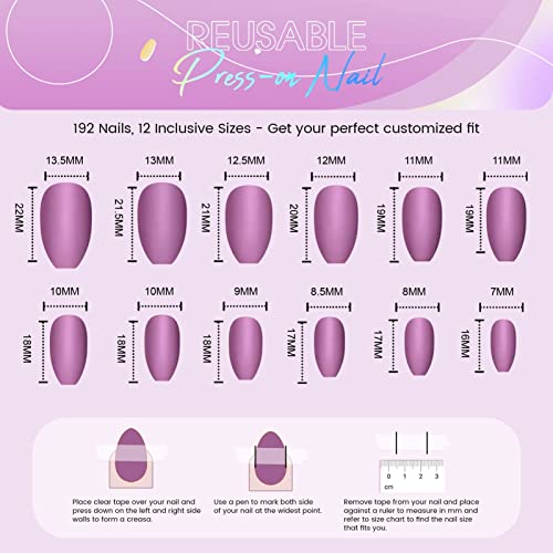 Matte Finish Press On Nails - 192 Ct Short Coffin Fake Nails 8 Solid Colors, ...