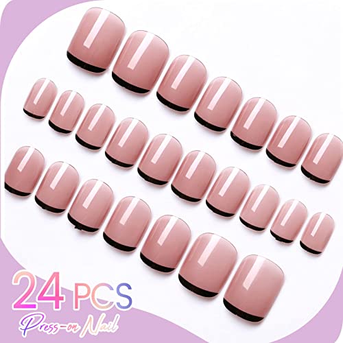 Press On Fake Nails, 24pcs Short French Tip False Nails, Reusable Nail Tips, ...